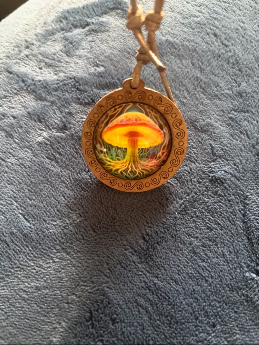 Boho Mushroom Pendant Necklace - Brown Cord